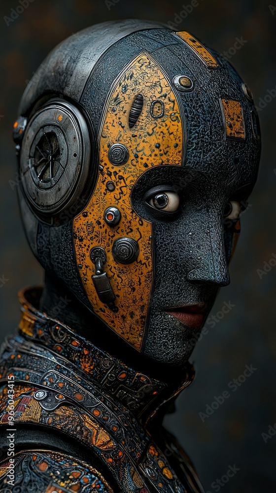 Obraz premium Futuristic Robot Head with Detailed Design and Glowing Eyes