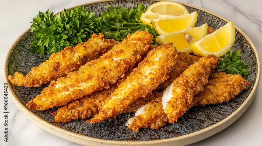 Crispy Fried Fish Sticks with Lemon Wedges Crispy Fried Fish Sticks with Lemon Wedges