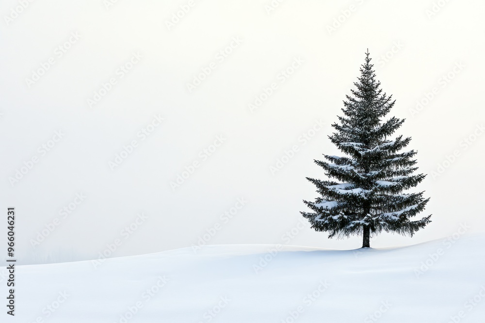 Solitary Evergreen Tree in a Snowy Landscape Solitary Evergreen Tree in a Snowy Landscape
