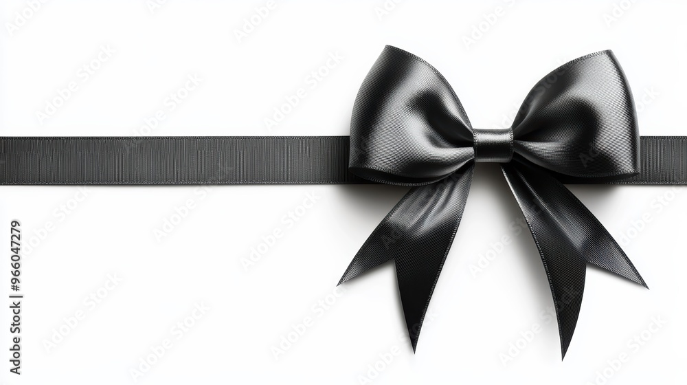 Elegant black ribbon bow on a white background, perfect for gifts and decorations. Ideal for celebration themes and designs. Elegant black ribbon bow on a white background, perfect for gifts and decorations. Ideal for celebration themes and designs.