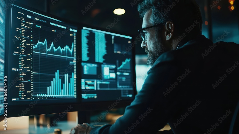 Financial Experts Review Market Projects on Computer Screen Financial Experts Review Market Projects on Computer Screen
