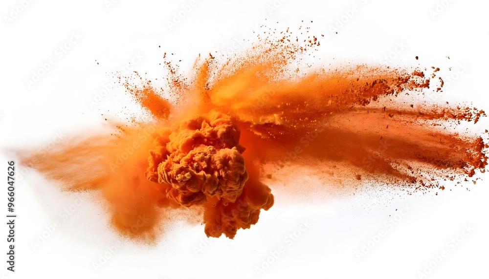 bright orange holi powder explosion burst isolated on white background bright orange holi powder explosion burst isolated on white background