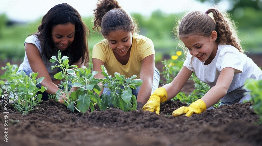 Happy Family Bonding and Planting a Garden Together on a Sunny Day Happy Family Bonding and Planting a Garden Together on a Sunny Day