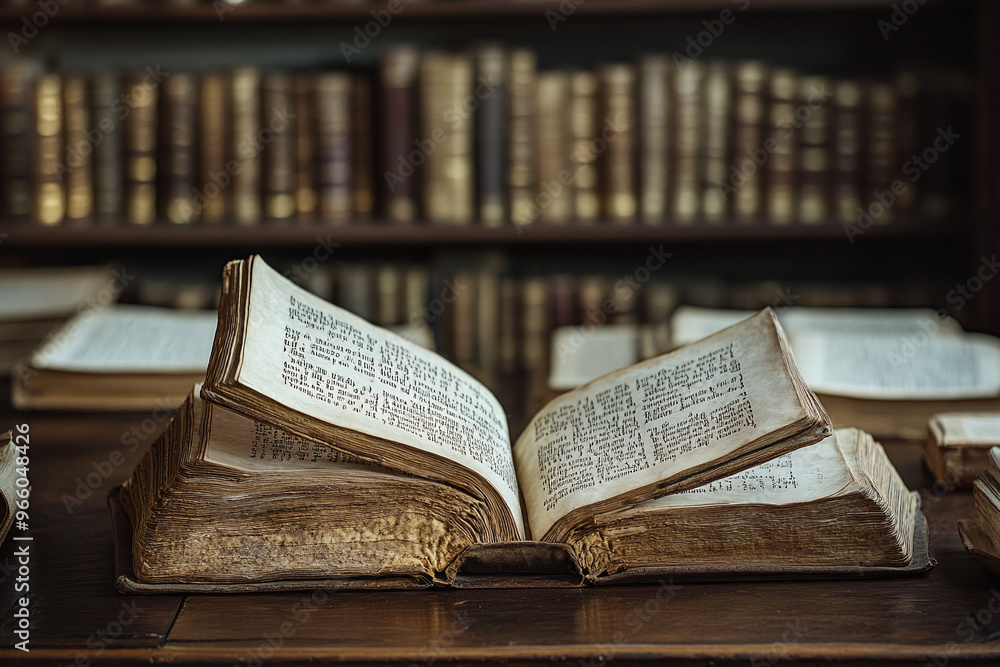 Fototapeta premium Philosopher Aristotle’s manuscripts on ethics, displayed on a desk or table