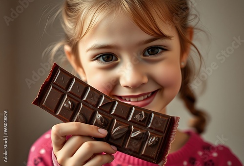 Happy Girl Holding Chocolate Bar