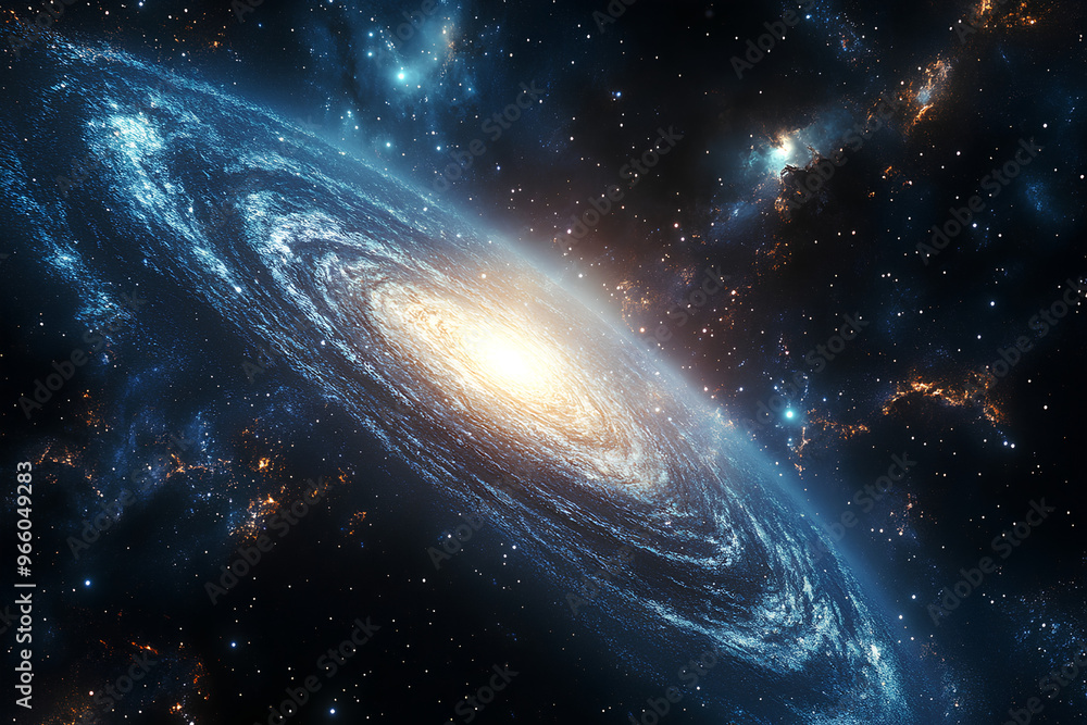 Obraz premium A stunning depiction of a spiral galaxy, showcasing cosmic beauty and vastness of space.