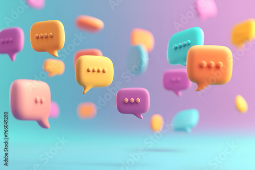 A group of floating speech bubbles representing communication and dialogue photo