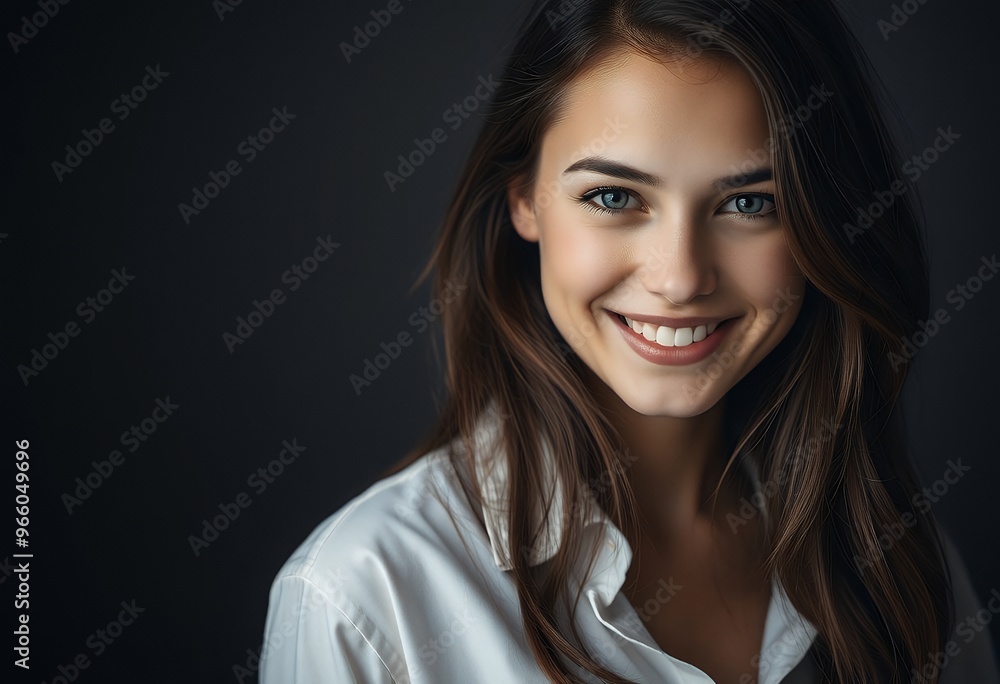 Portrait of a Beautiful Young Woman with a White Shirt and a Warm Smile Portrait of a Beautiful Young Woman with a White Shirt and a Warm Smile