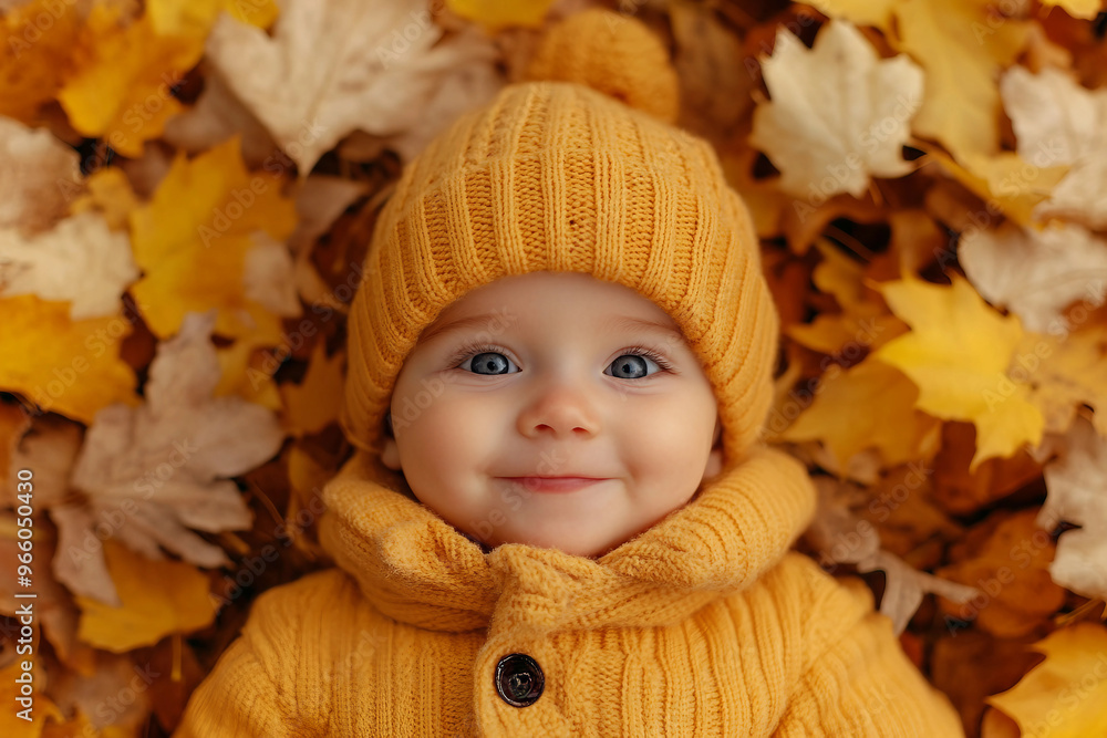 Beautiful autumn portrait, sunny day, park full of fallen foliage, people children pets walking, generative AI