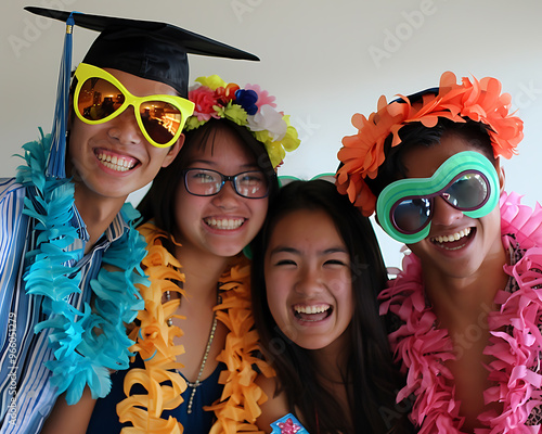 Joyful Graduates at DIY Photo Booth Party with Props and Dorm Essentials