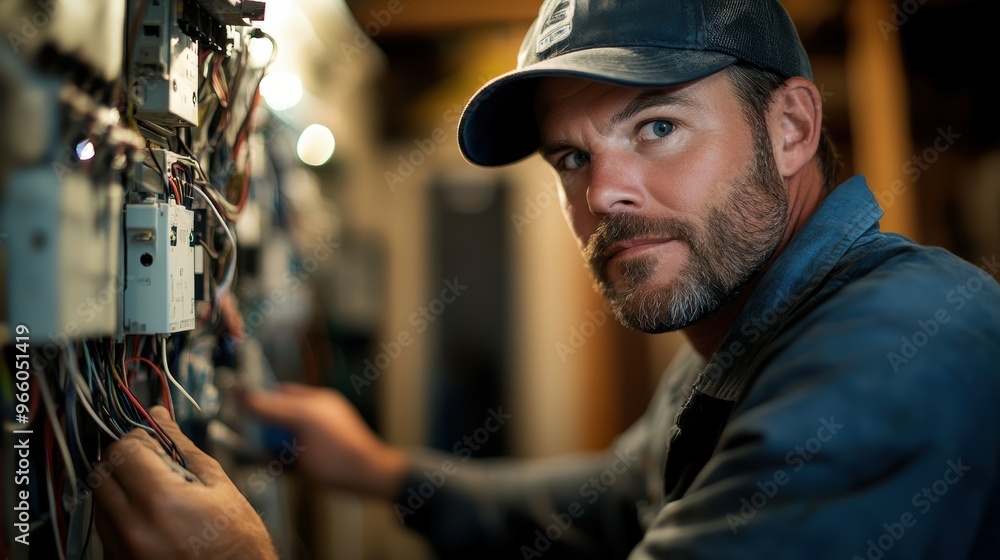 Diligent electrician troubleshooting and rewiring a complex home electrical system, their focus and problem-solving skills on show Diligent electrician troubleshooting and rewiring a complex home electrical system, their focus and problem-solving skills on show