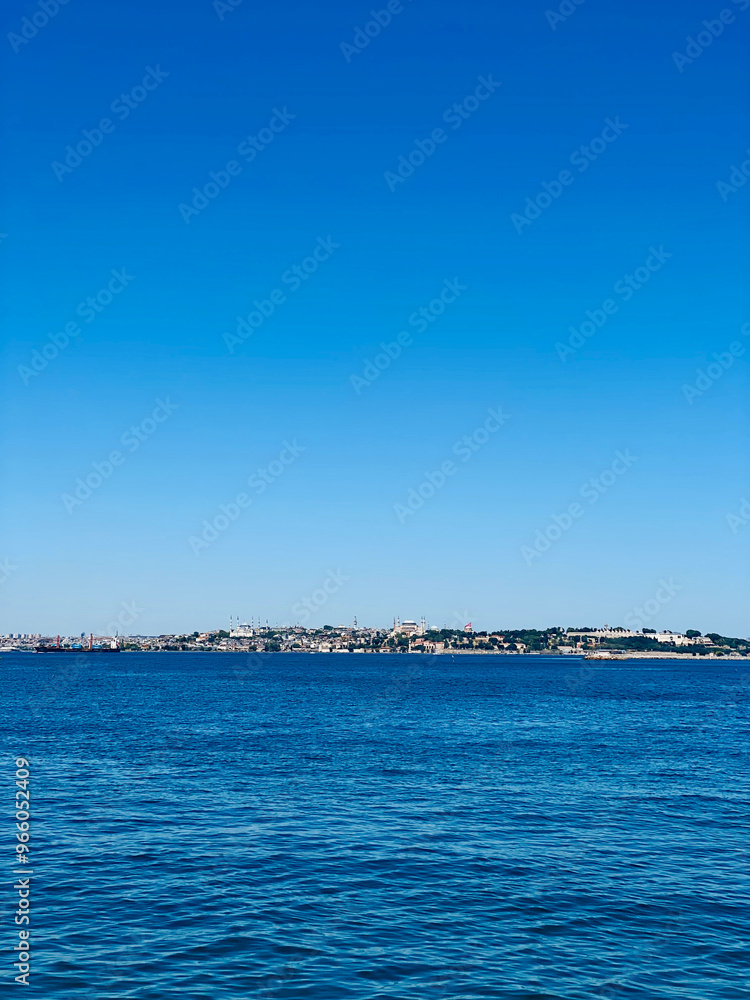 View of the city of Istanbul from the sea on a sunny day View of the city of Istanbul from the sea on a sunny day