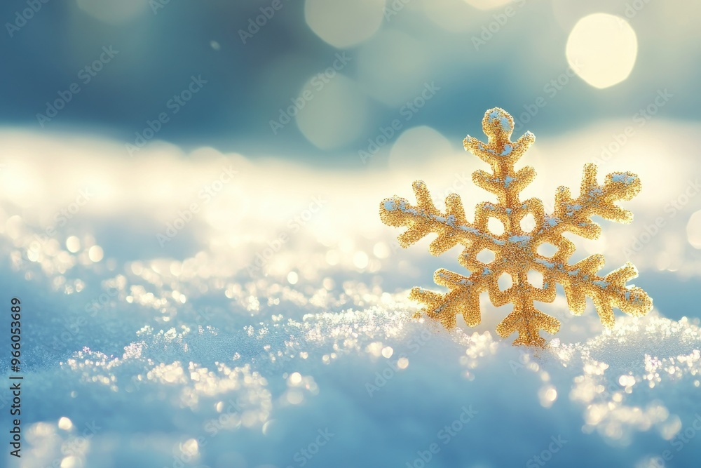 Golden Snowflake Resting on a Snowy Surface Golden Snowflake Resting on a Snowy Surface