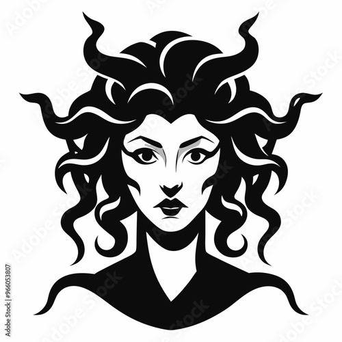 Medusa gorgon portrait silhouette vector illustration