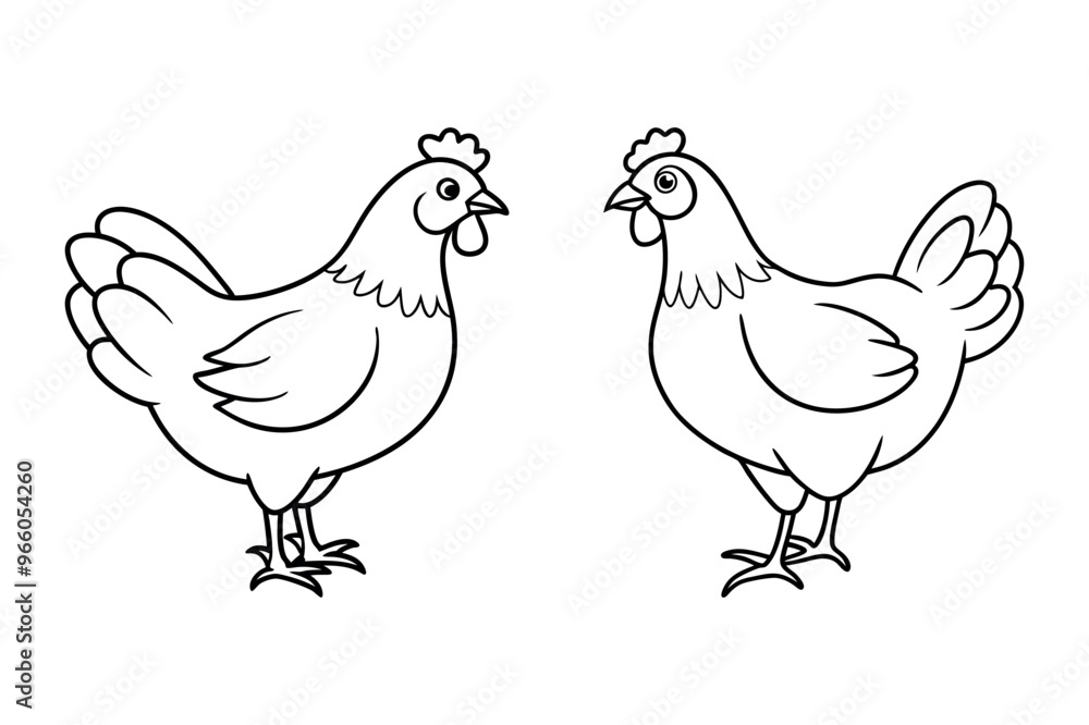 Hen Line Art Drawing Silhouette Vector Illustration Hen Line Art Drawing Silhouette Vector Illustration