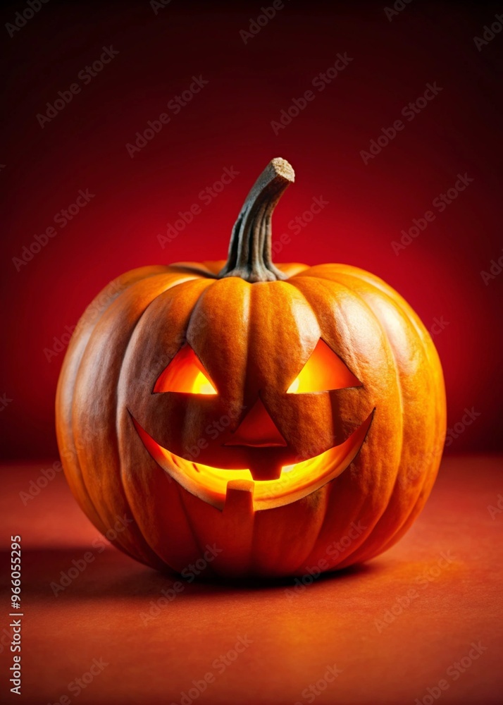 Vibrant Halloween Pumpkin Against a Bold Red Background for Festive Decoration and Promotions Vibrant Halloween Pumpkin Against a Bold Red Background for Festive Decoration and Promotions