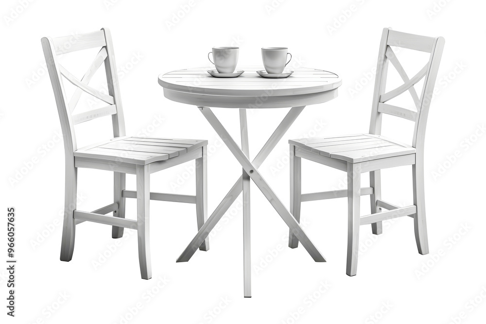 Set of white wooden table and chairs isolated on transparent background, for dining outdoor in garden at home.
Set of white wooden table and chairs isolated on transparent background, for dining outdoor in garden at home.