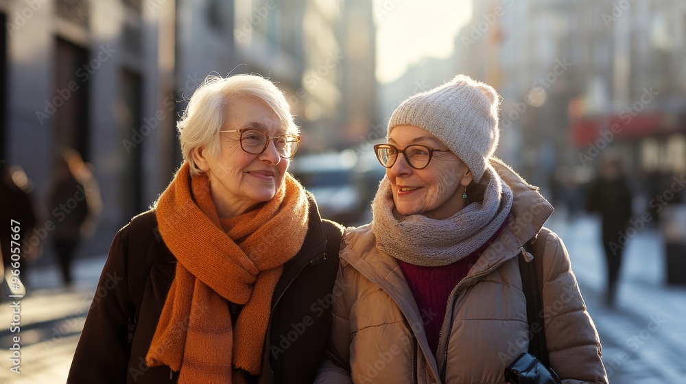 portrait of two senior women walking portrait of two senior women walking