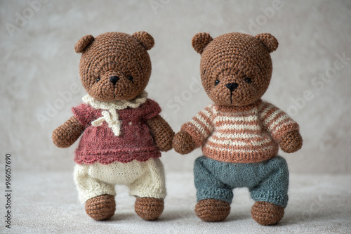 Handmade crocheted bear toys, amigurumi. Handamde stuffed toy. photo