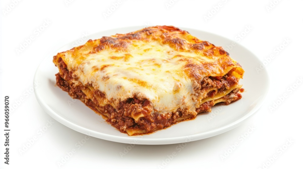 Top view of a plate of lasagna with layers of meat sauce Top view of a plate of lasagna with layers of meat sauce