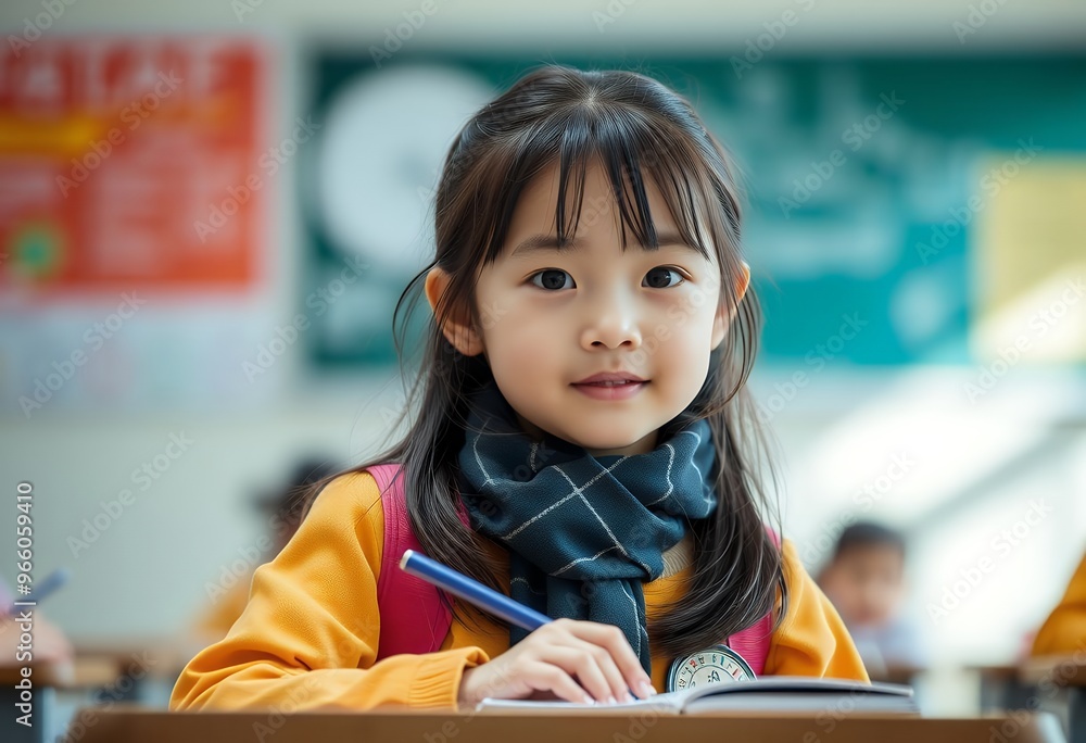 Young girl student in a classroom setting Young girl student in a classroom setting