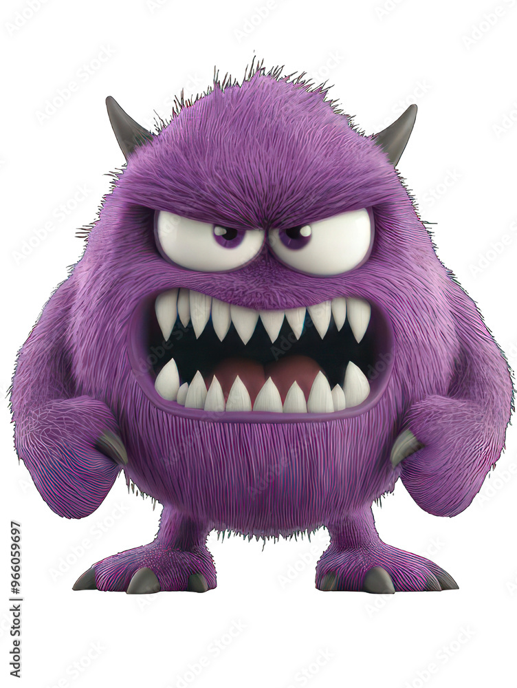 A Purple Cartoon Monster With Sharp Teeth and a Fierce Expression Ready to Scare at Halloween Isolated on a White Background A Purple Cartoon Monster With Sharp Teeth and a Fierce Expression Ready to Scare at Halloween Isolated on a White Background