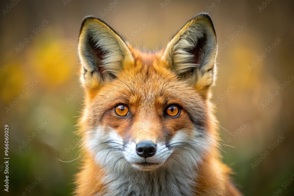 Close-Up Portrait Of A Red Fox With Piercing Gaze, Alert Ears, And Soft Fur On A Blurred Background