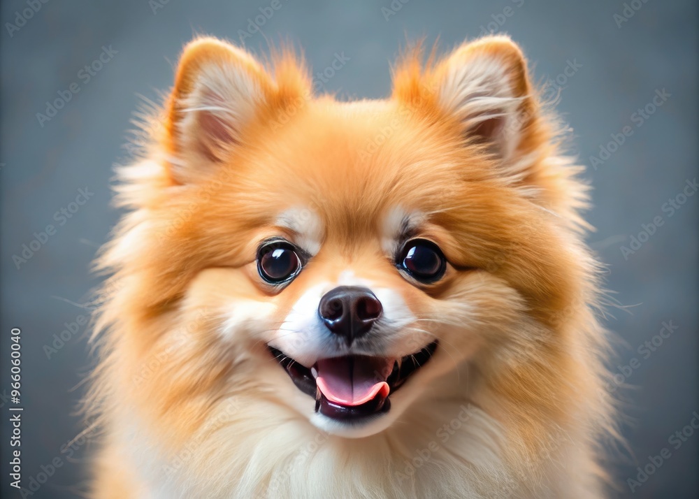 Close-Up Portrait Of A Tiny Fluffy Pomeranian Dog With Foxy Facial Features And A Cheerful Expression Close-Up Portrait Of A Tiny Fluffy Pomeranian Dog With Foxy Facial Features And A Cheerful Expression