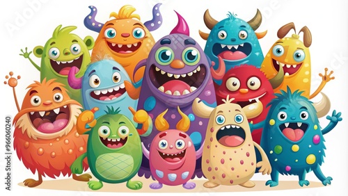 A Group Of Colorful Cartoon Monsters With Various Expressions And Poses, Perfect For Fun And Playful Designs. photo