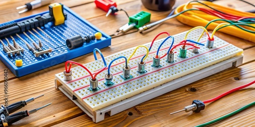 A hands-on tutorial illustrates the step-by-step process of building a basic electrical circuit using breadboard, photo