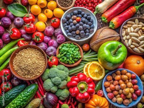 Wallpaper Mural Colorful And Healthy Fruits, Vegetables, And Nuts Arranged In A Visually Appealing Display, Showcasing The Vibrant Hues And Textures Of A Balanced Diet. Torontodigital.ca