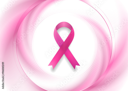 Breast cancer awareness month. Pink ribbon tapes concept round glossy pattern. Women healthcare abstract background. Vector illustration
