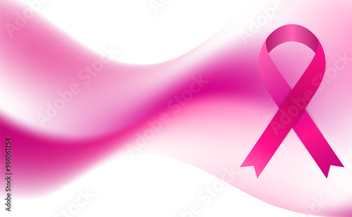 Breast cancer awareness month. Pink ribbon tape and smooth waves concept pattern. Women healthcare abstract background. Vector illustration