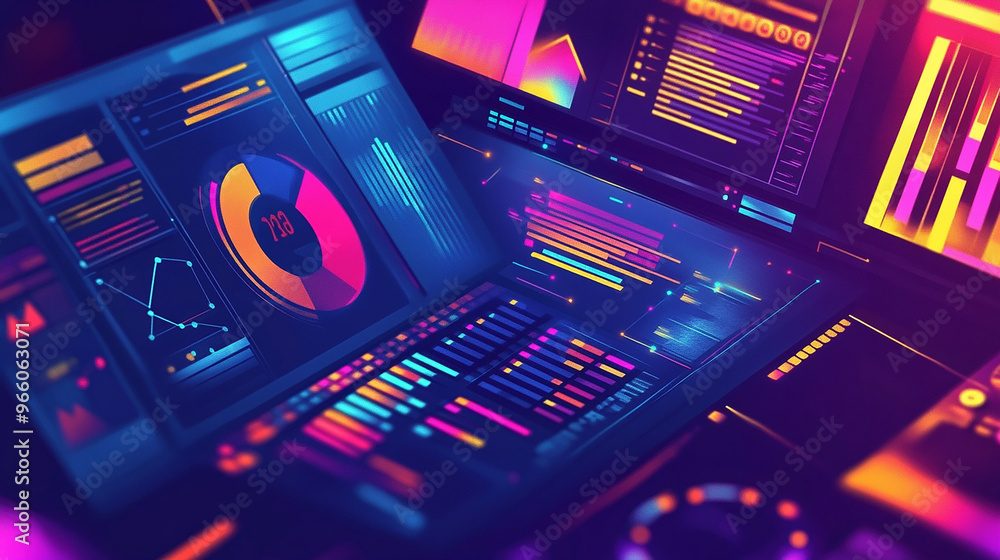 Data analysis enables companies to optimize performance by identifying trends and patterns within their operations 2D Illustration style: Data analysis enables companies to optimize performance by identifying trends and patterns within their operations 2D Illustration style: