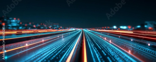 Smart road infrastructure, digital sensor grid, glowing highway, futuristic ambiance