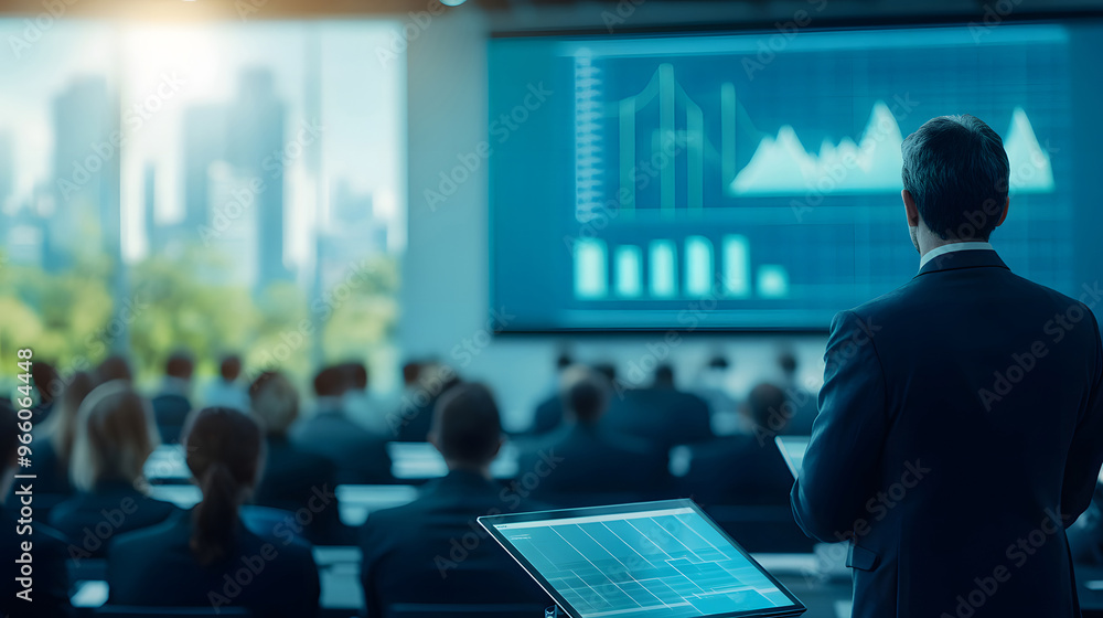 diverse team of businesspeople working on laptops in a modern office, discussing a project and analyzing financial data on a large screen diverse team of businesspeople working on laptops in a modern office, discussing a project and analyzing financial data on a large screen