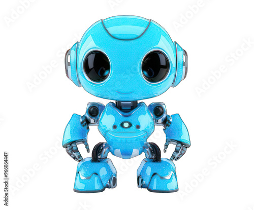 Blue Robotic Character Isolated on a White Background