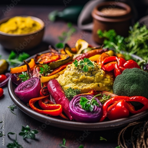 Wallpaper Mural Oven-Roasted Vegetables with Creamy Hummus – A Flavorful Mediterranean Dish Torontodigital.ca