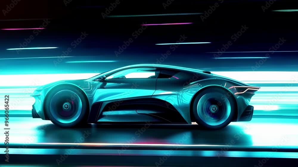 A sports car drives at high speed against a blurred city A sports car drives at high speed against a blurred city