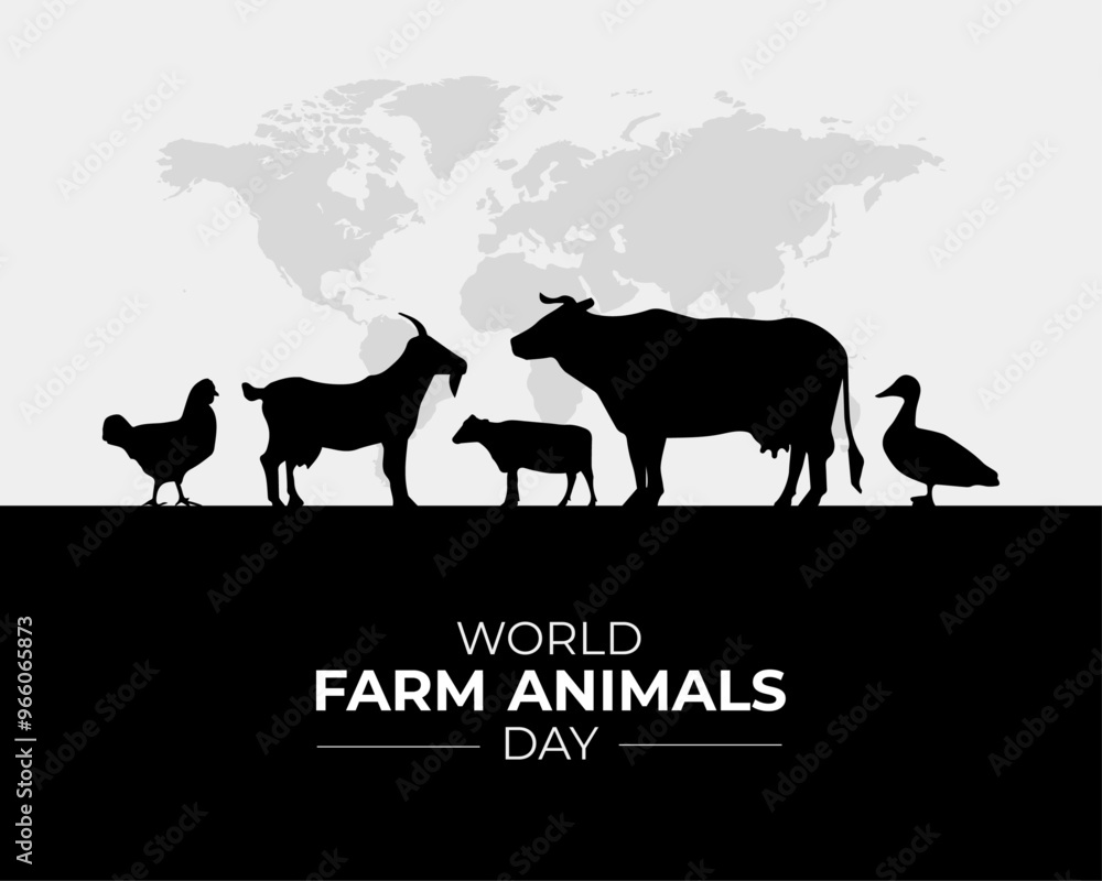 World Farm Animals Day. 2 October. Holiday concept. Template for background with banner, poster and card. Vector illustration. Flat Design. World Farm Animals Day. 2 October. Holiday concept. Template for background with banner, poster and card. Vector illustration. Flat Design.
