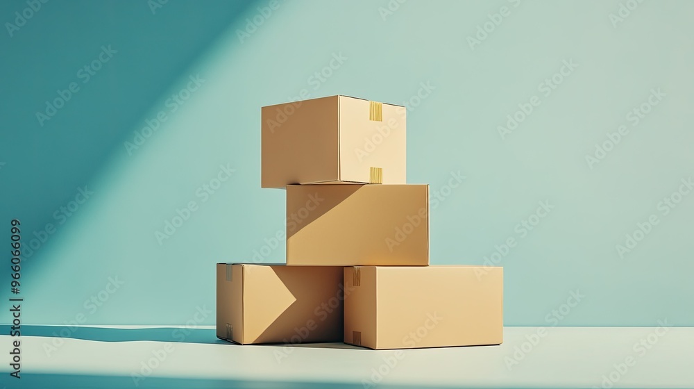 A minimalist shot of stacked cardboard boxes on an isolated surface, conveying themes of packaging, storage, and logistics solutions for product delivery A minimalist shot of stacked cardboard boxes on an isolated surface, conveying themes of packaging, storage, and logistics solutions for product delivery