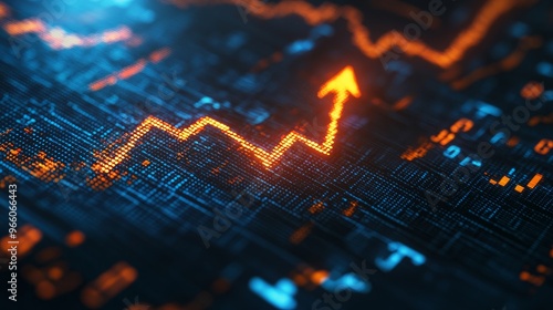 Wallpaper Mural A digital representation of a rising graph with glowing orange lines against a dark, tech-inspired background. Torontodigital.ca