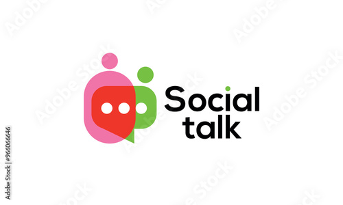 Vector icon logo representing communication and conference, featuring people with chat bubbles to symbolise discussion, conversation, and collaboration