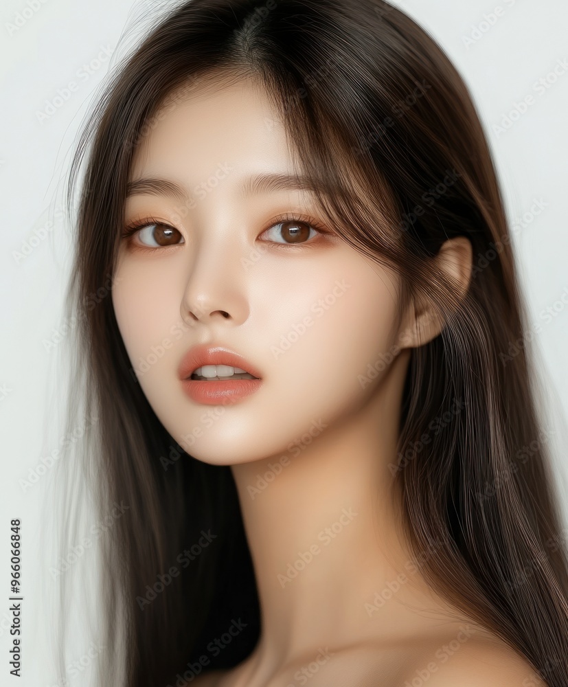 A woman with long hair and red lipstick A woman with long hair and red lipstick