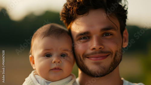 Portrait Smiling Loving Dad With Cute Happy