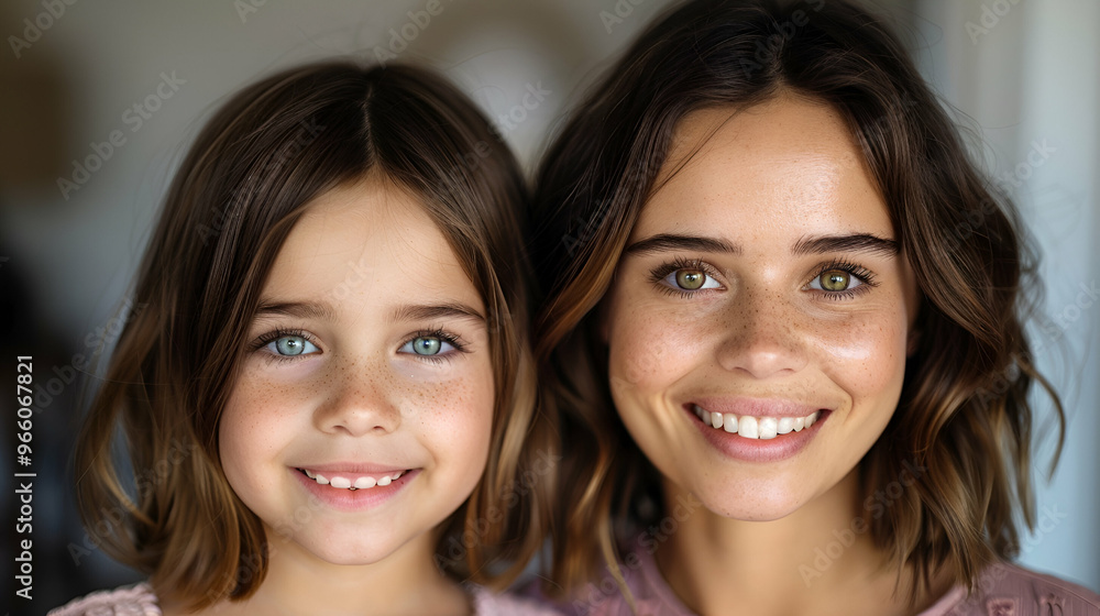 Portrait Smiling Mother And Daughter Isolated Portrait Smiling Mother And Daughter Isolated