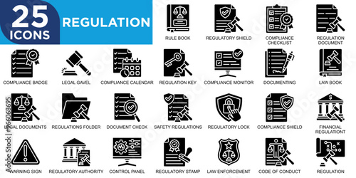 regulation, law, regulation, legal, business, compliance icon set. Outline icons collection. Simple vector illustration