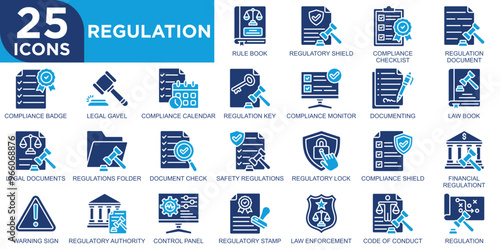 regulation, law, regulation, legal, business, compliance icon set. Outline icons collection. Simple vector illustration