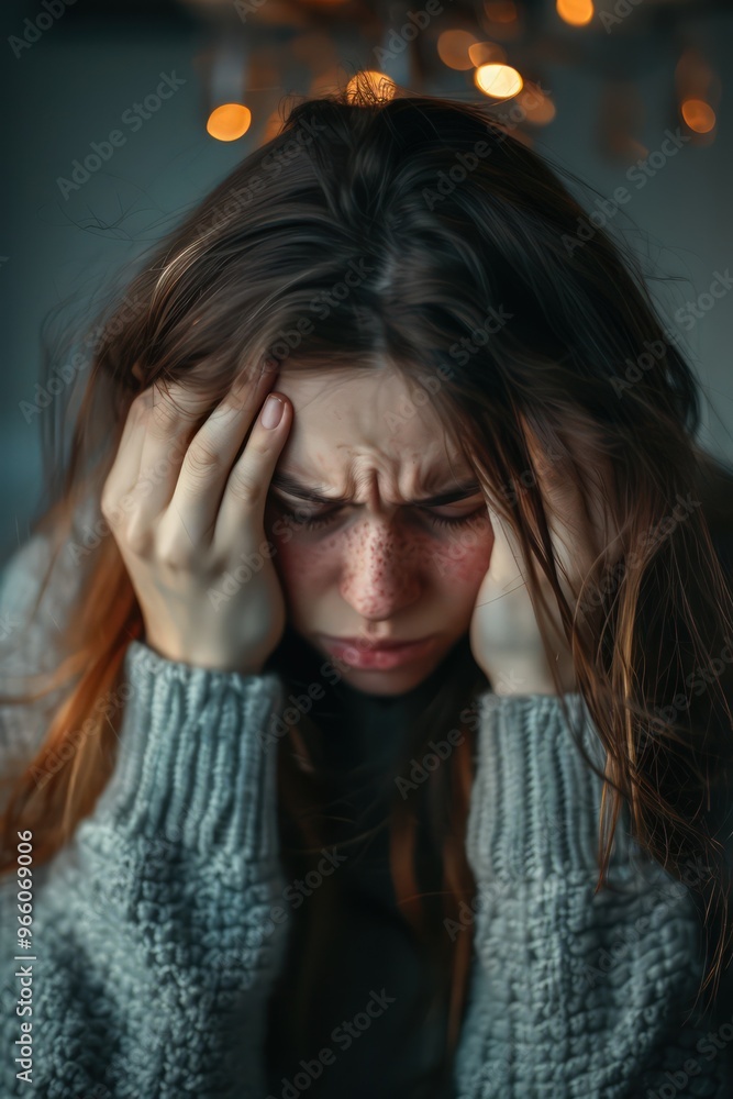 woman in hopeless situation, stress, head resting in hands, with stressed facial expression woman in hopeless situation, stress, head resting in hands, with stressed facial expression
