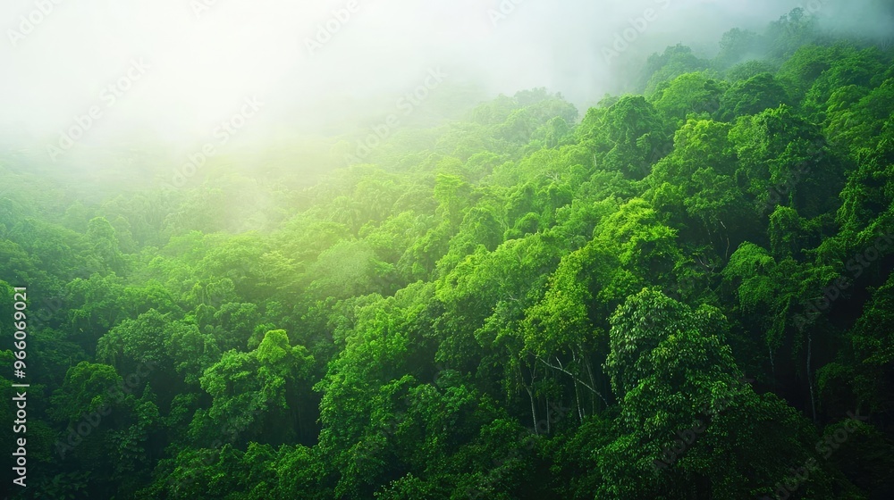 Lush green forest in mist. Vibrant trees create a serene atmosphere, perfect for nature lovers and outdoor enthusiasts. Lush green forest in mist. Vibrant trees create a serene atmosphere, perfect for nature lovers and outdoor enthusiasts.